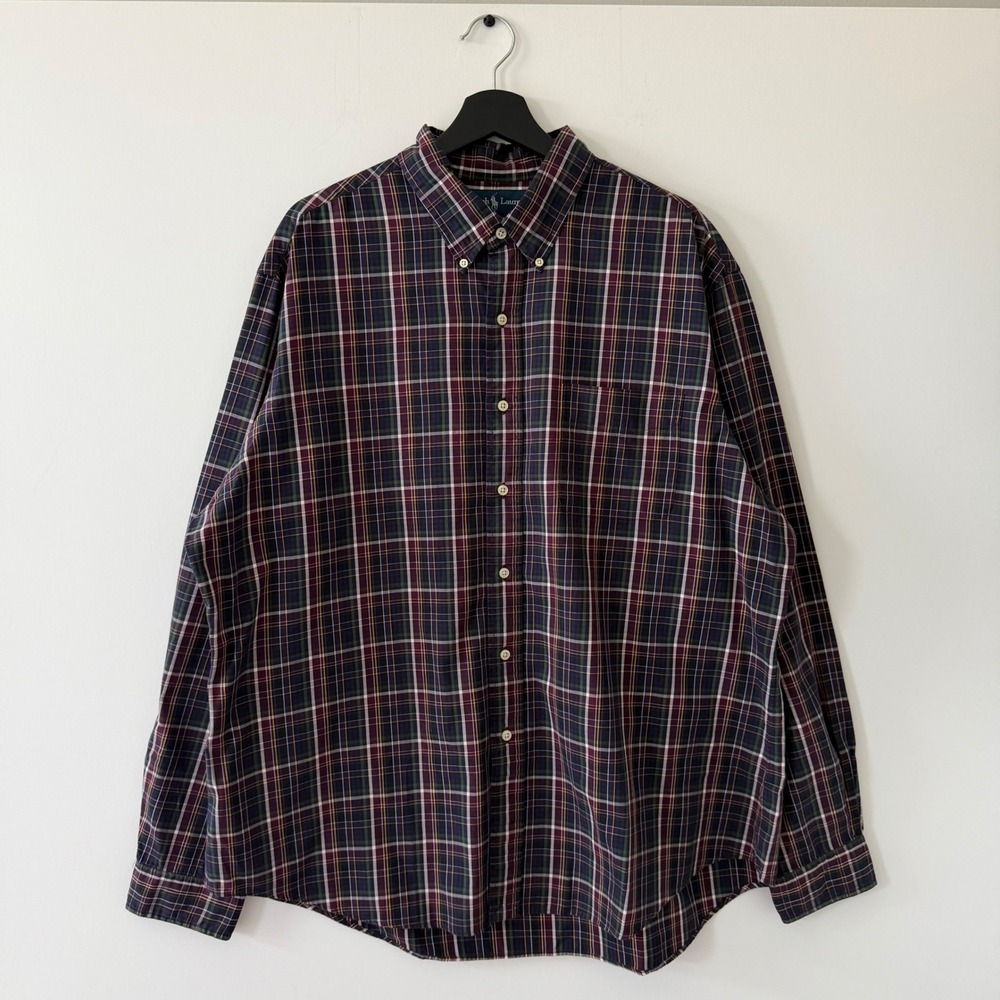Ralph Lauren Custom Fit Plaid Button Down Shirt Mens XXL Burgundy Navy Cotton